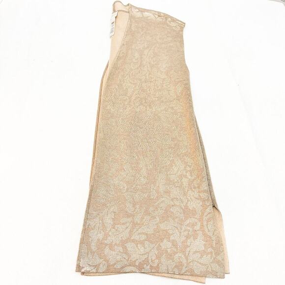 Chico's Embossed Patterned Open Long Sleeveless Cardigan Tan Gold Size 3 - Picture 6 of 6